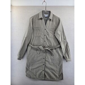 Carbon2Cobalt Womens XS Olive Green Shirt Dress Convertible Sleeve Button Down